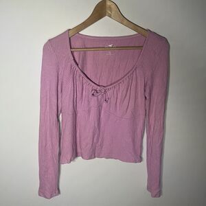 Hollister Must-Have Collection Women's Pink Ribbed Long Sleeve Top Size S